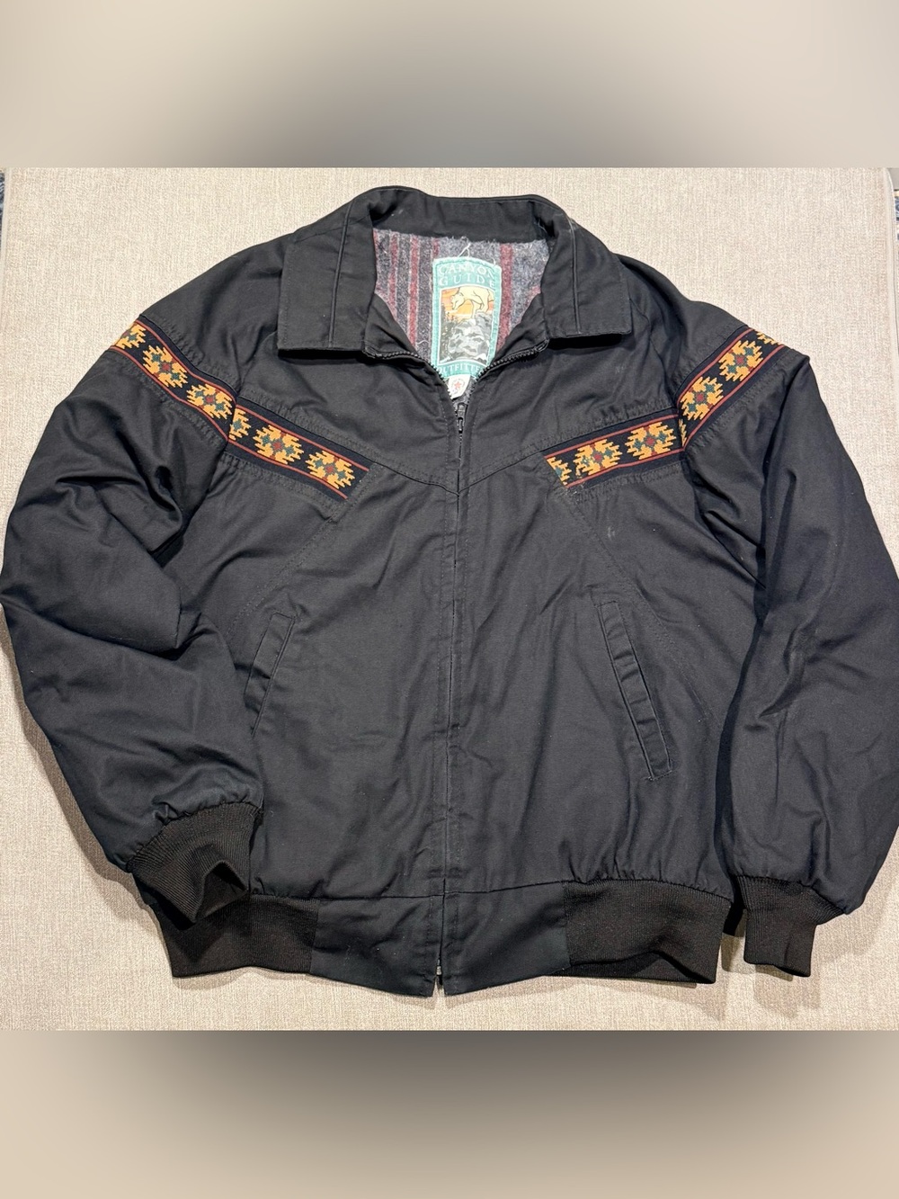 Vintage Canyon Guide Outfitters Men’s Black Full Zip Lined Jacket Embroidered L